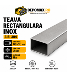 Teava rectangulara inox AISI 304, 60 x 30 x 2 mm, 6 metri